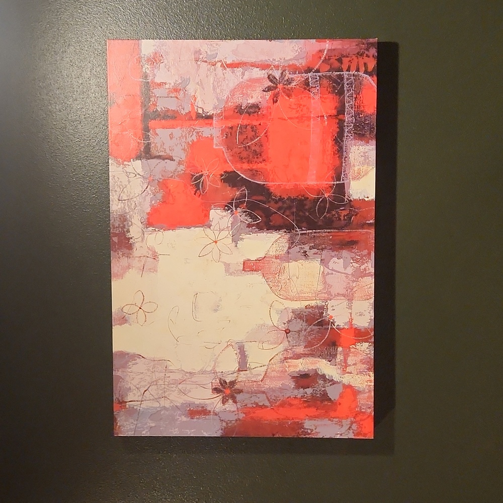 Abstract Textured Canvas Print Painting 24"×36"x1.5" Red Grey Black Flower Vases - Picture 3 of 7